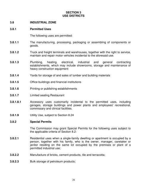 TOWN OF GRANBY ZONING REGULATIONS TABLE OF CONTENTS