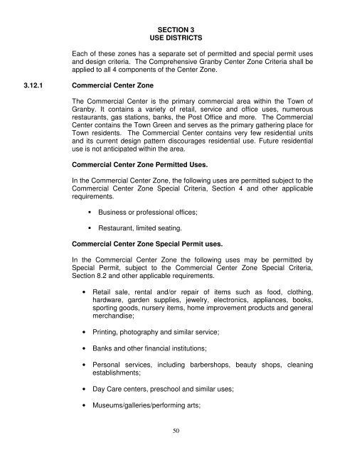 TOWN OF GRANBY ZONING REGULATIONS TABLE OF CONTENTS