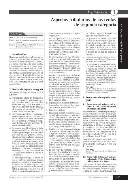 Aspectos tributarios de las rentas de segunda categorÃ­a - Revista ...