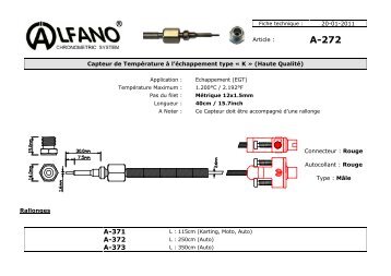 A-272 Capteur TÂ° : type 'K', Gaz d'Ã©chappement "Haute ... - Alfano