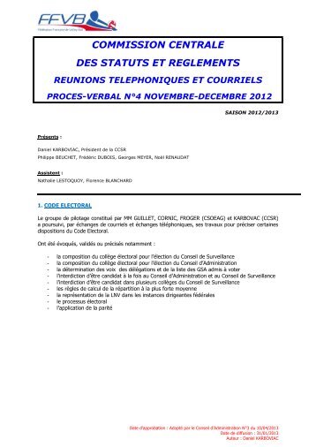 PV 4 - Novembre à Décembre 2012 - Extranet FFVB - Fédération ...