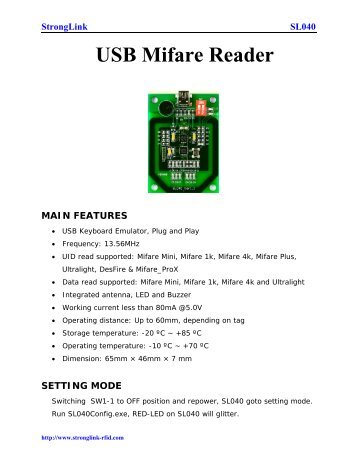 USB Mifare Reader - SL040 User Manual - StrongLink