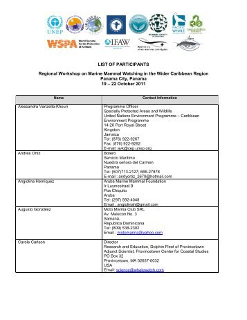 LIST OF PARTICIPANTS Regional Workshop on Marine Mammal ...