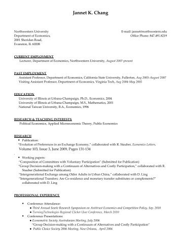 Curriculum Vitae - Department of Economics - Northwestern University