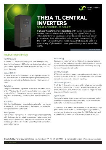 THEIA TL CENTRAL INVERTERS - Power Sources Unlimited