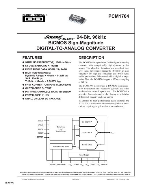 Burr Brown Pcm1704 Bicmos Sign Magnitude 24 Bit Maxdat