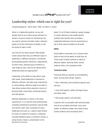 Leadership styles - American Camp Association