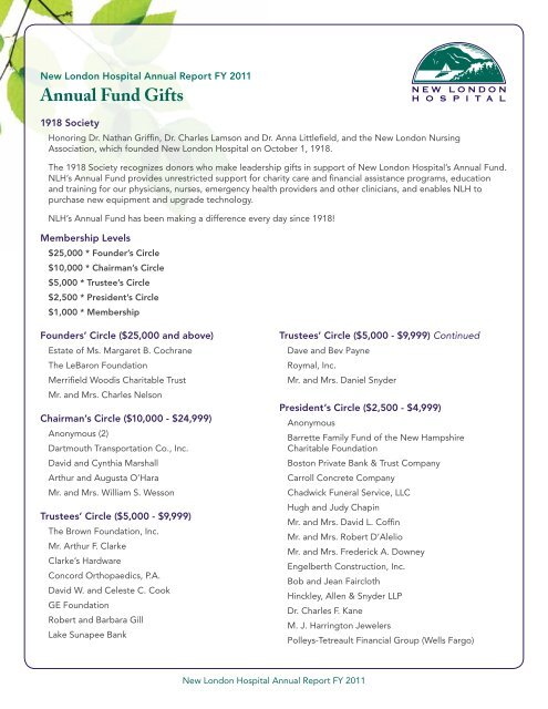 Annual Fund Gifts - New London Hospital