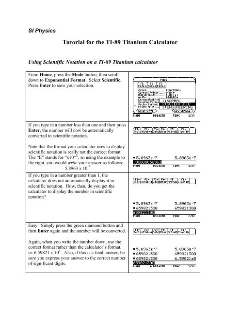 Tutorial for the TI-89 Titanium Calculator - IMSA