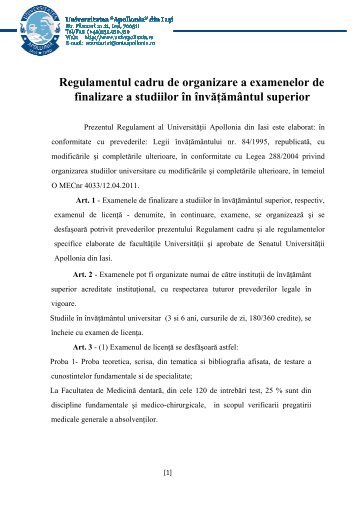 regulament cadru de organizare a examenelor de finalizare a studiilor