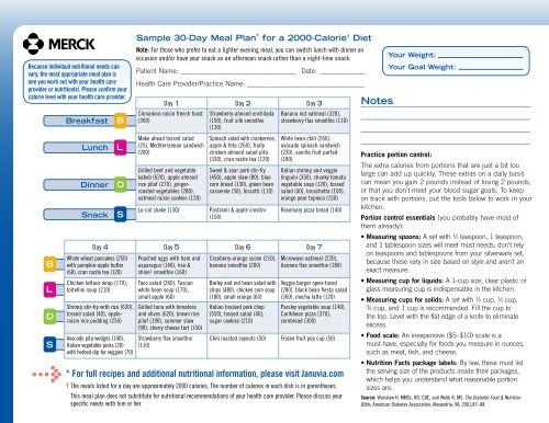 30-Day Meal Plan* for a 2000-Calorieâ  Diet - Januvia