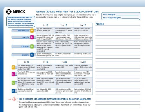 30-Day Meal Plan* for a 2000-Calorieâ  Diet - Januvia