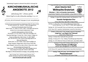KIRCHENMUSIKALISCHE ANGEBOTE 2012 Weihnachts-Oratorium