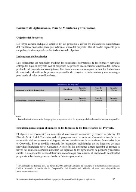 Grants Program - Cuenta del Milenio - Honduras