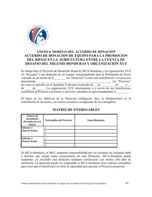 Grants Program - Cuenta del Milenio - Honduras