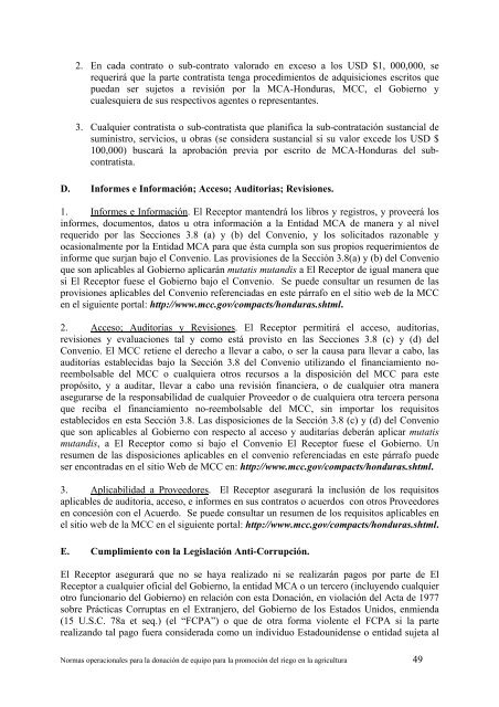 Grants Program - Cuenta del Milenio - Honduras