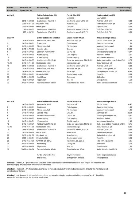 Ersatzteil-Preisliste Spare parts list Catalogue pièces détachées