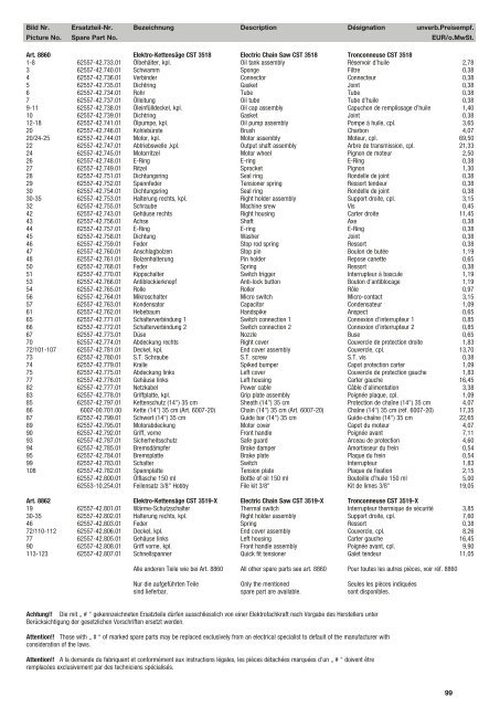 Ersatzteil-Preisliste Spare parts list Catalogue pièces détachées