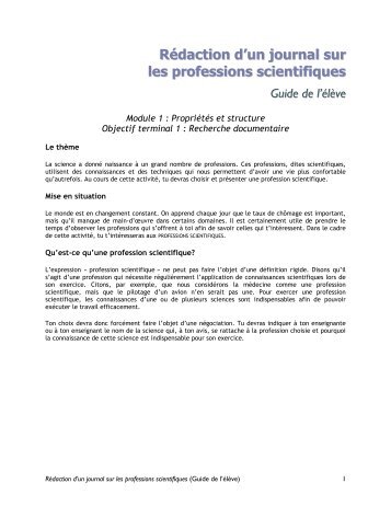 RÃ©daction d'un journal sur les professions scientifiques Guide de l ...