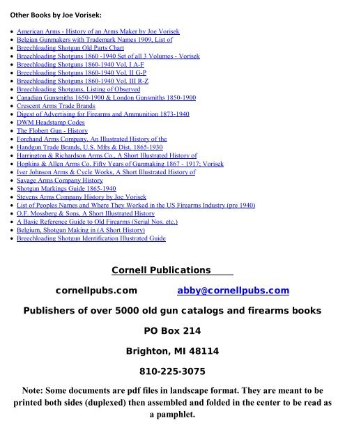 Shotgun Markings by Joe Vorisek - Cornell Publications