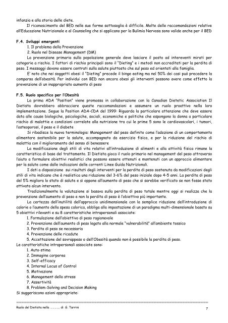 ruolo del dietista nella prevenzione e nel trattamento dei disturbi del ...