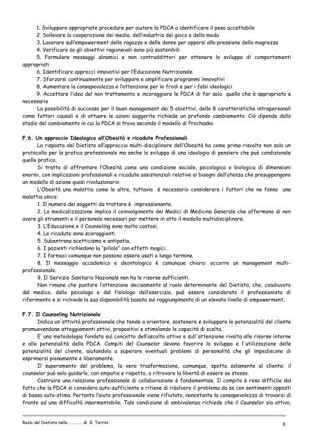 ruolo del dietista nella prevenzione e nel trattamento dei disturbi del ...