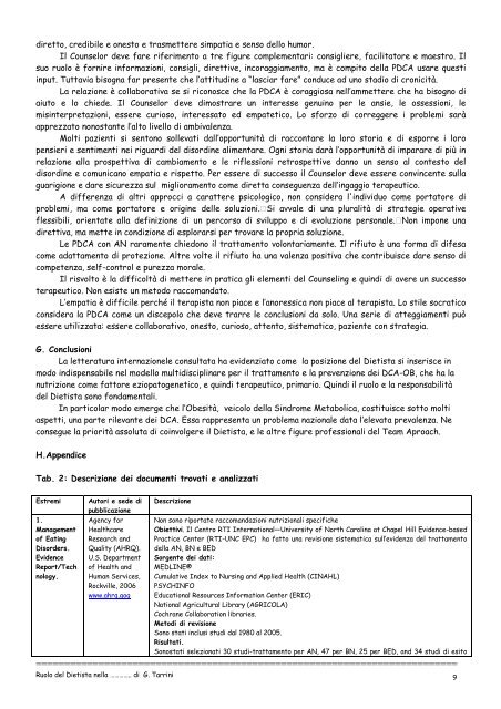 ruolo del dietista nella prevenzione e nel trattamento dei disturbi del ...