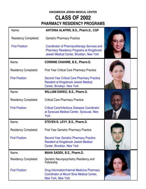 class of 2001 pharmacy residency programs