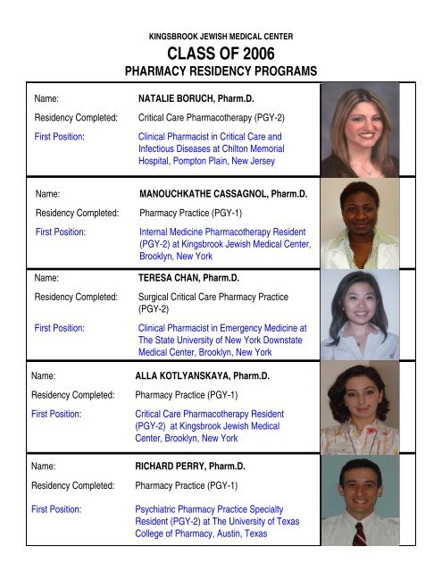 class of 2001 pharmacy residency programs