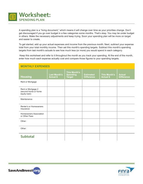 Worksheet: - SaveAndInvest.org