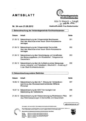 Bekanntmachung - Verbandsgemeinde Kirchheimbolanden