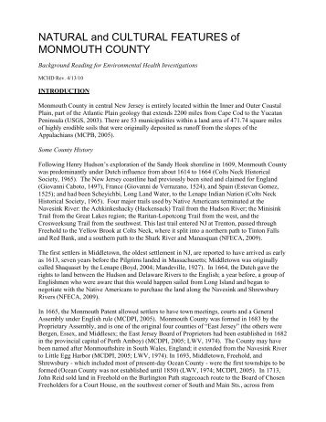 NATURAL and CULTURAL FEATURES of MONMOUTH COUNTY