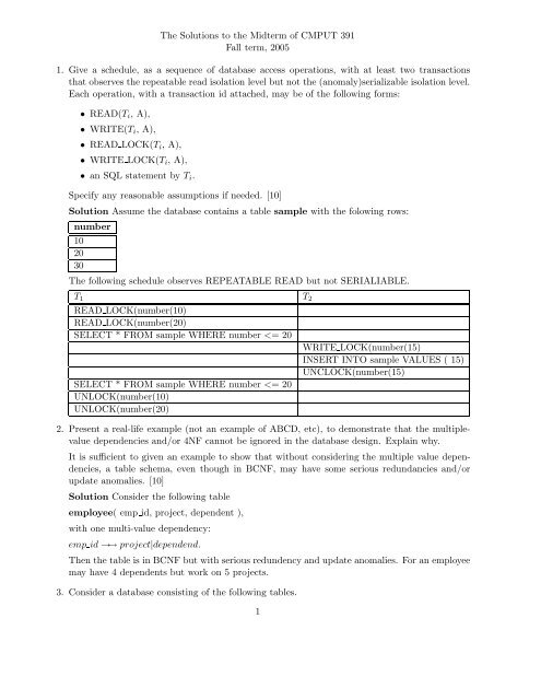 The Solutions to the Midterm of CMPUT 391 Fall term, 2005 1. Give ...