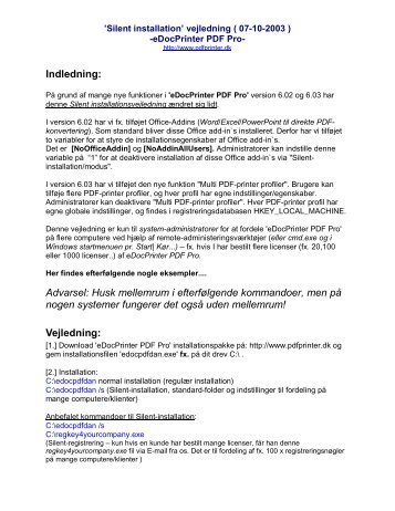 'Silent installation' vejledning - eDocPrinter PDF Pro