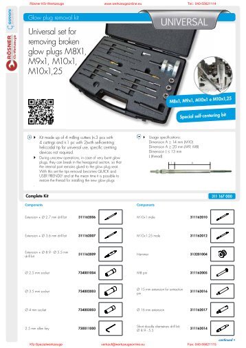 Universal set for removing broken glow plugs M8X1, M9x1, M10x1 ...