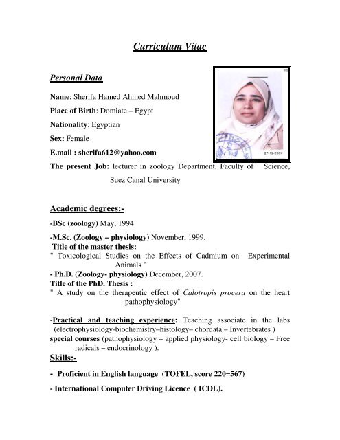 Curriculum Vitae Personal Data