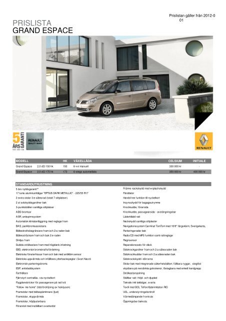 Prislista Espace pdf - Upplands Motor