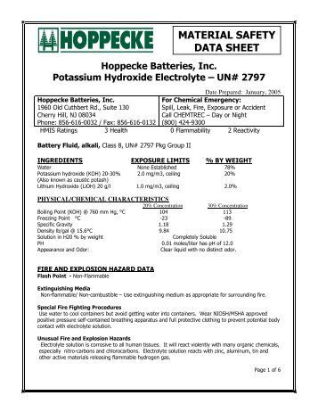 Hoppecke MSDS Electrolyte Solution - Battery Web