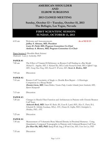 Closed Meeting Program - American Shoulder And Elbow Surgeons