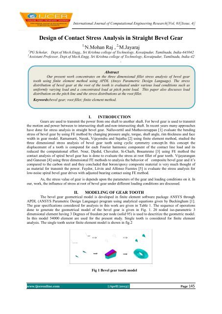 Design of Contact Stress Analysis in Straight Bevel Gear - ijcer