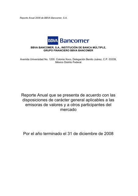 Reporte Anual Que Se Presenta De Acuerdo Con Las Bancomer Com