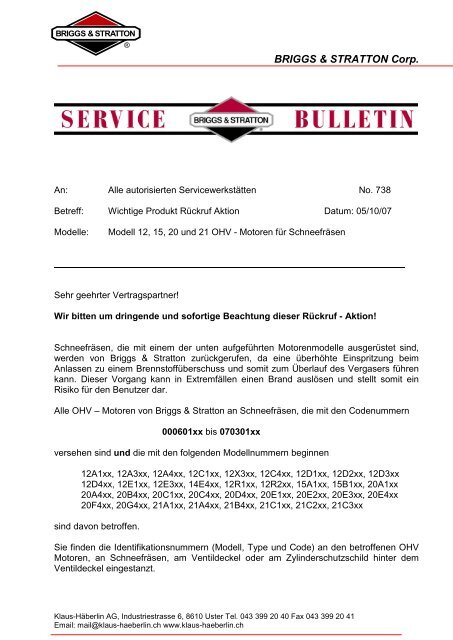 Service Bulletin - Klaus-Häberlin AG
