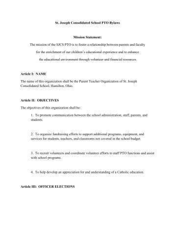 Current PTO Organization By Laws - St. Joseph Consolidated School