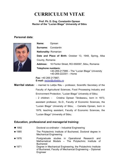 Constantin Oprean Doctorate Ulbs