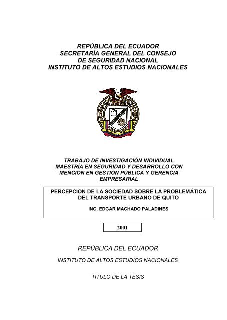 repÃºblica del ecuador - Repositorio Digital IAEN - Instituto de Altos ...