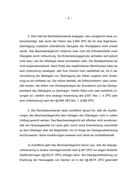 BGHZ 160, 121 zur Herausgabe von Aktien