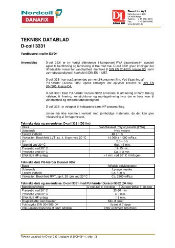 TEKNISK DATABLAD D-coll 3331 - Dana Lim A/S