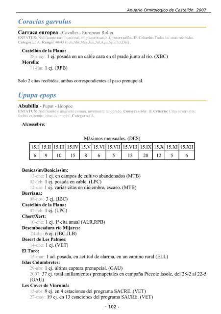 ANUARIO ORNITOLÃGICO DE CASTELLÃN 2007 - InterNatura