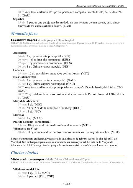 ANUARIO ORNITOLÃGICO DE CASTELLÃN 2007 - InterNatura