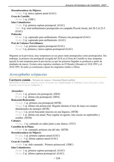 ANUARIO ORNITOLÃGICO DE CASTELLÃN 2007 - InterNatura